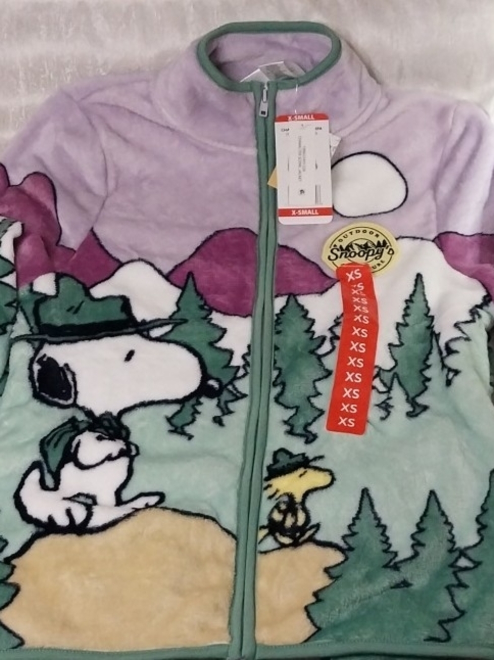 Peanuts Lavender Green Snoopy Woodland Zip-Up Fleece Sweatshirt